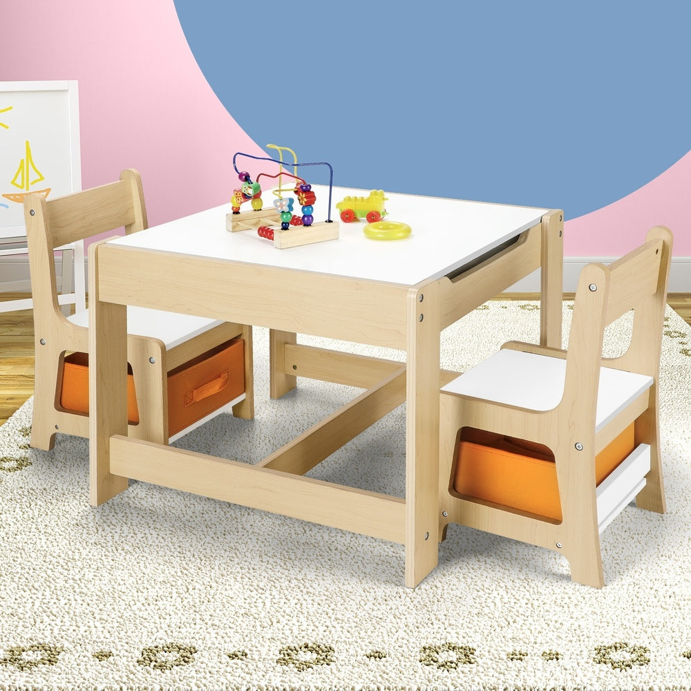 Kids Table and Chairs Set with Toys Storage Box