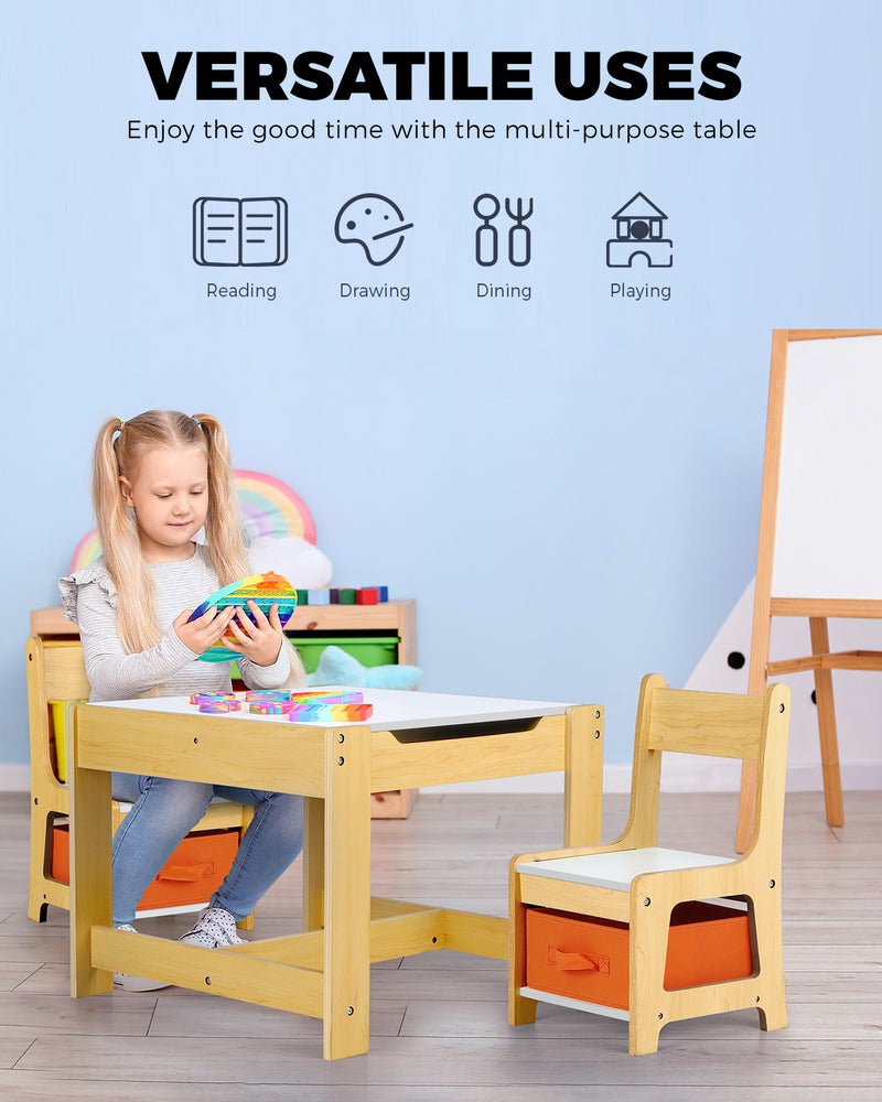 Kids Table and Chairs Set with Toys Storage Box