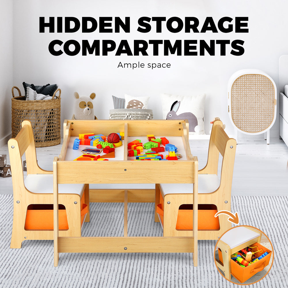 Kids Table and Chairs Set with Toys Storage Box