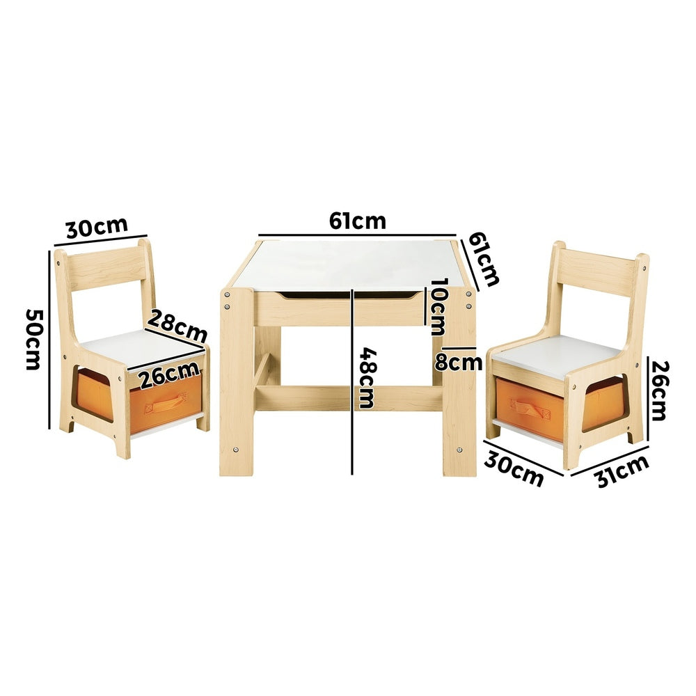 Kids Table and Chairs Set with Toys Storage Box