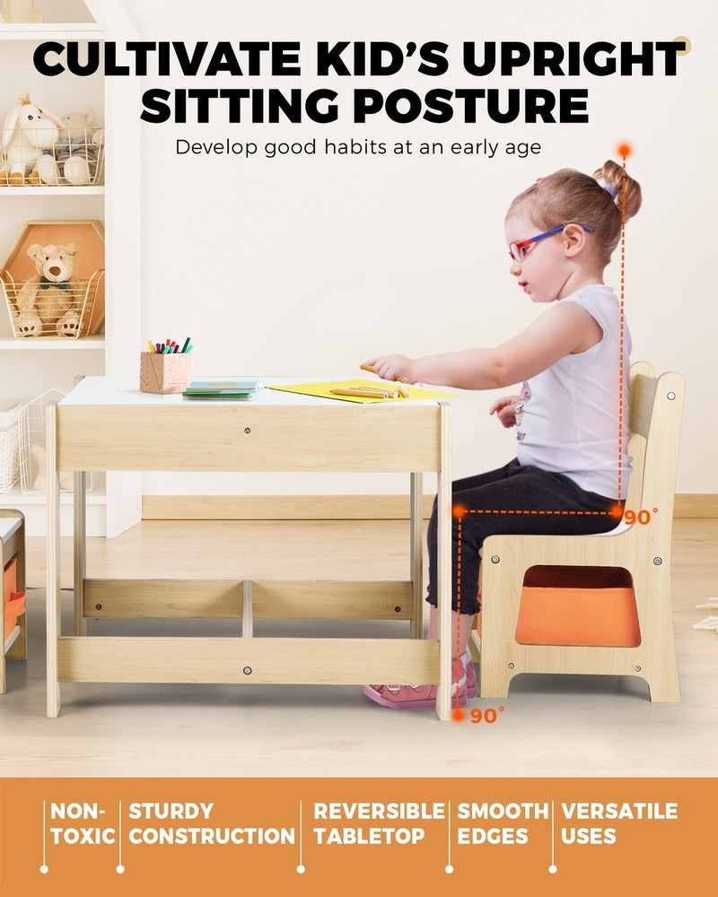 Kids Table and Chairs Set with Toys Storage Box