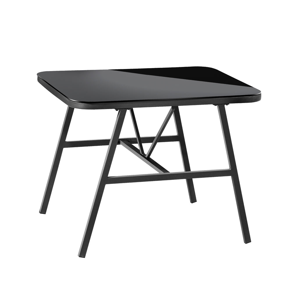 Outdoor Dining Side Table with Glass Tabletop Grey