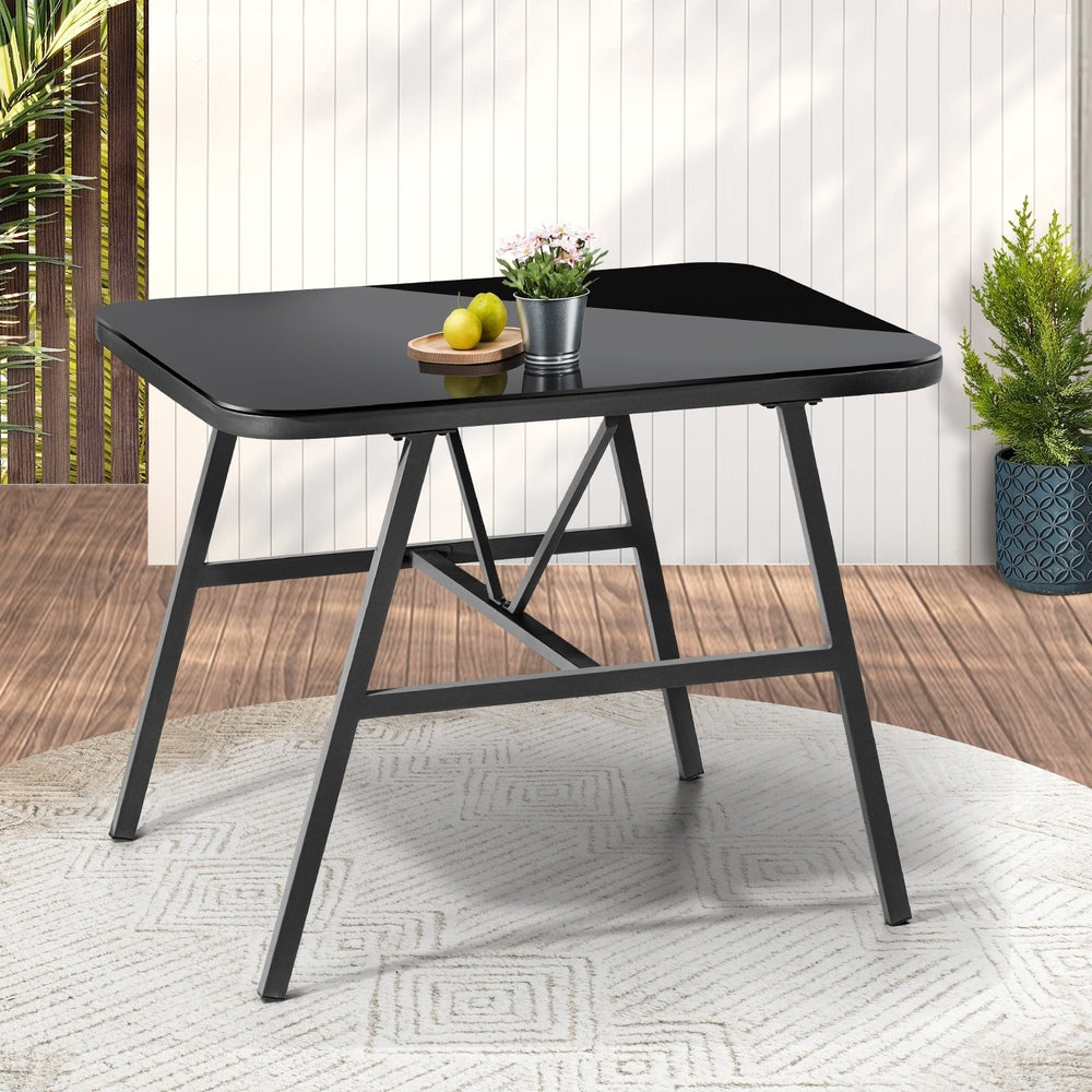 Outdoor Dining Side Table with Glass Tabletop Grey
