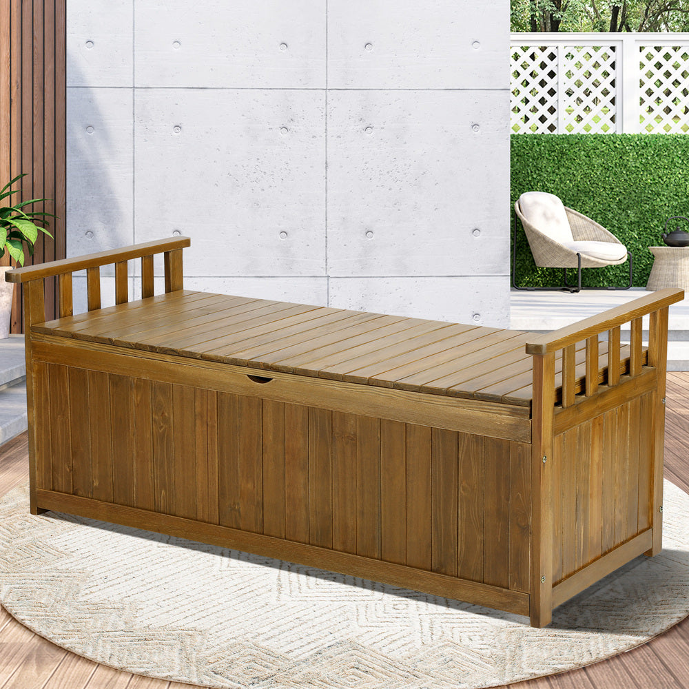 Outdoor Wooden Storage Bench with Waterproof Top
