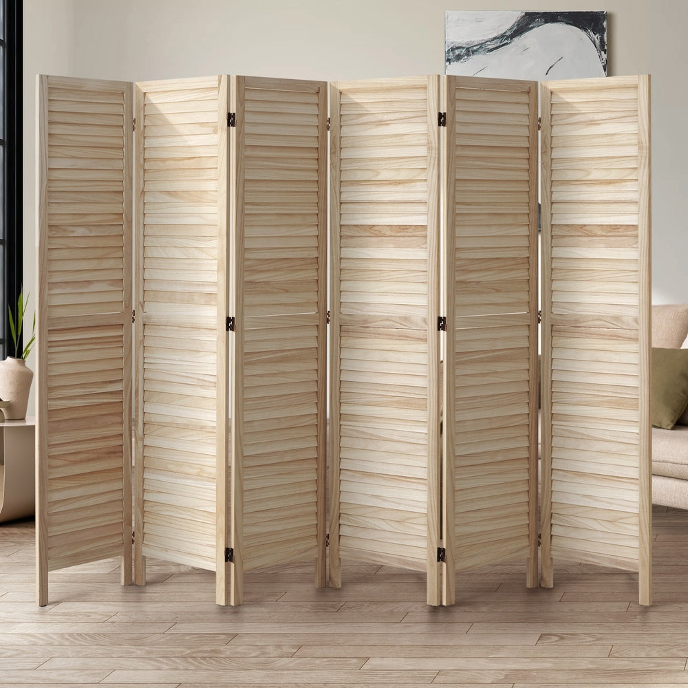 6 Panel Timber Wooden Room Divider Natural
