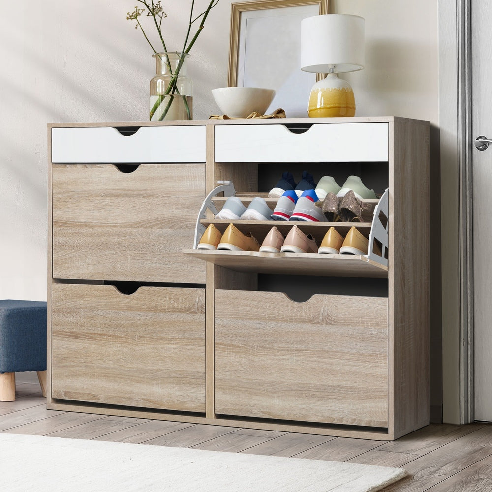 Shoe Storage Cabinet with 4 Compartments and 2 Drawers