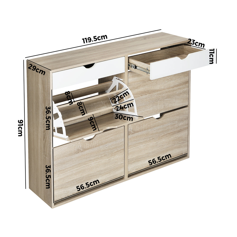 Shoe Storage Cabinet with 4 Compartments and 2 Drawers