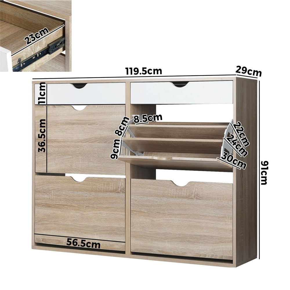 Shoe Storage Cabinet with 4 Compartments and 2 Drawers