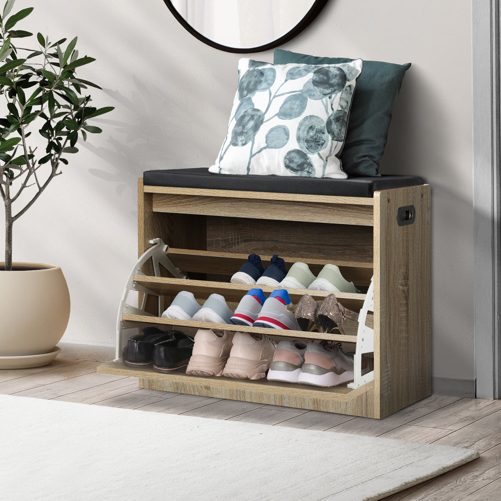 Wooden Shoe Storage Bench with PU Seat