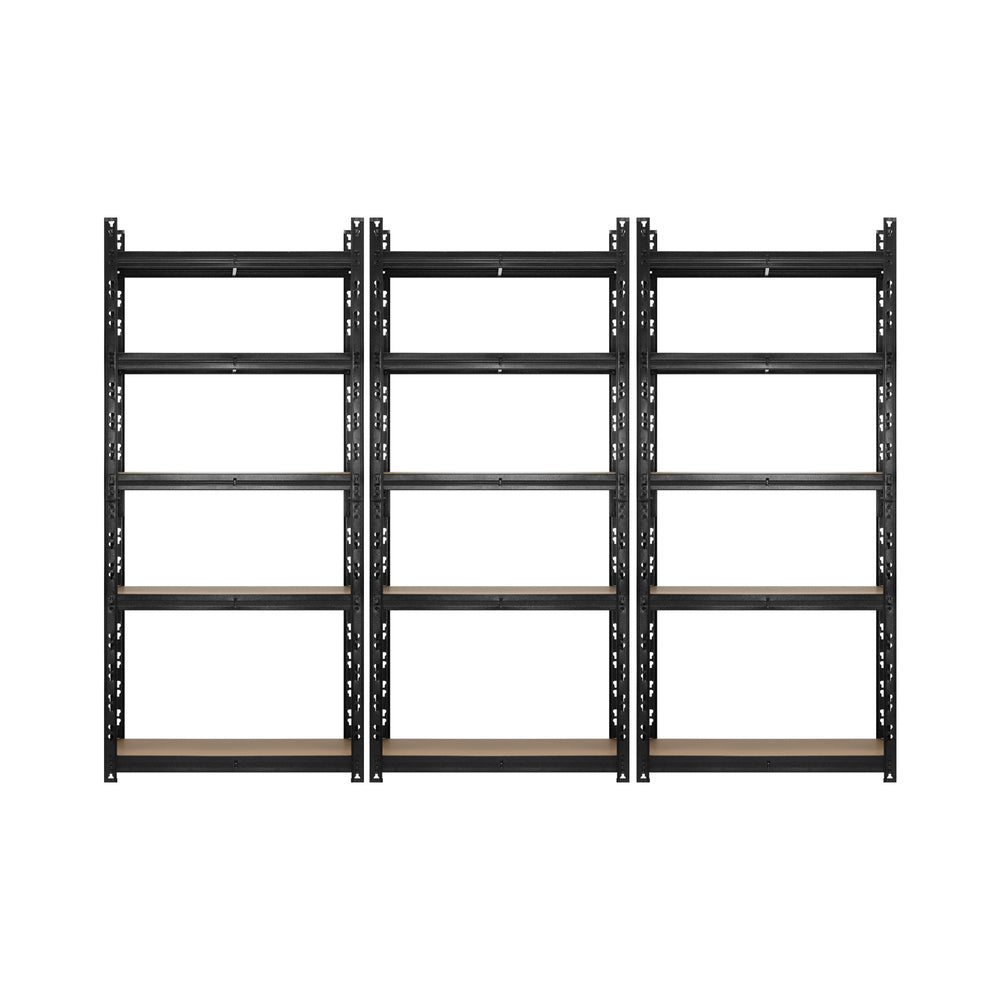 3pcs Warehouse Storage Racks 5-Tier Steel Shelving 1.5m Black