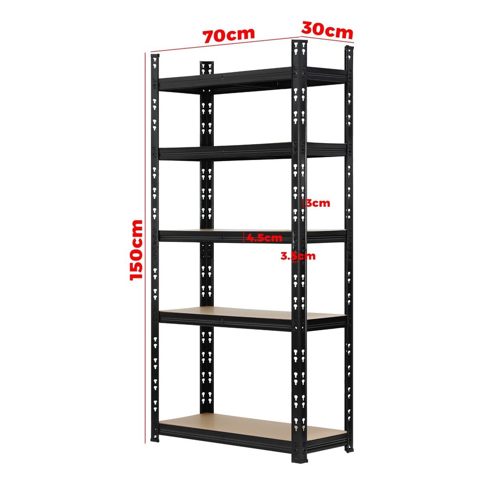 3pcs Warehouse Storage Racks 5-Tier Steel Shelving 1.5m Black
