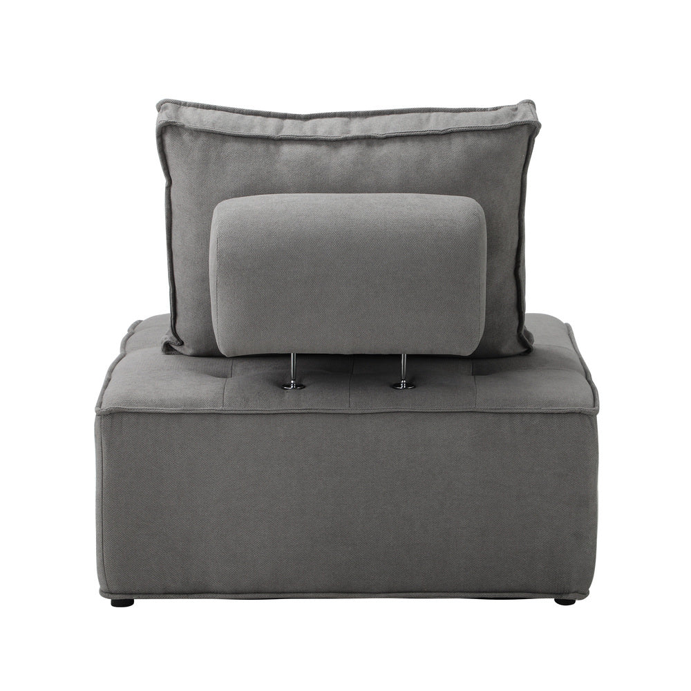 Modular Armless Sofa with Adjustable Backrest Grey