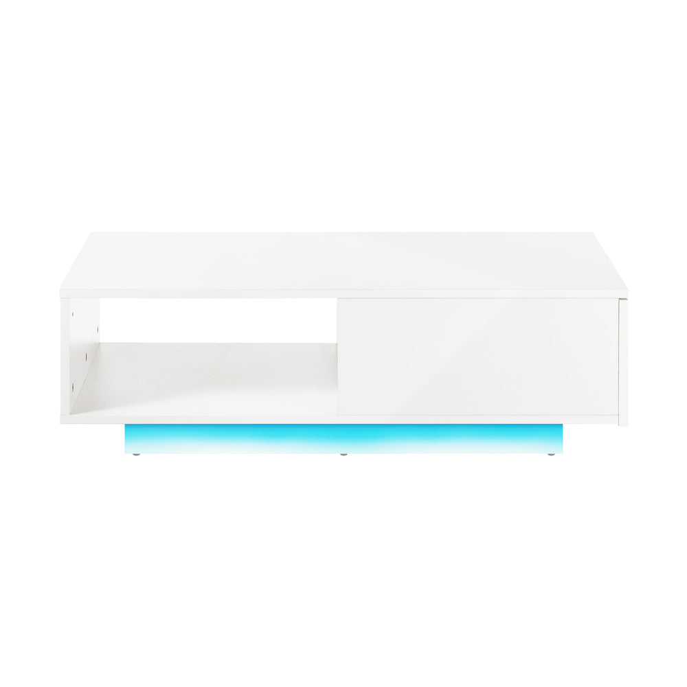 LED Coffee Table High Gloss with Storage Drawer White