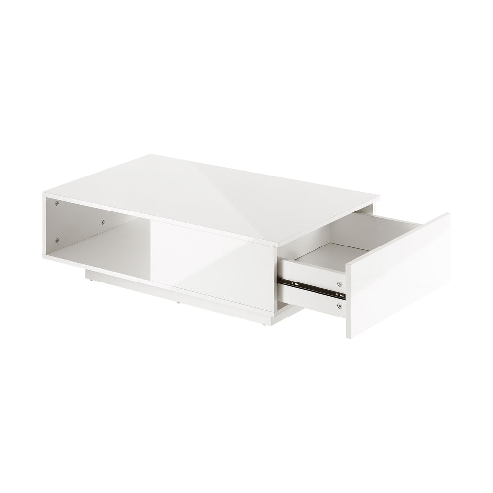 LED Coffee Table High Gloss with Storage Drawer White