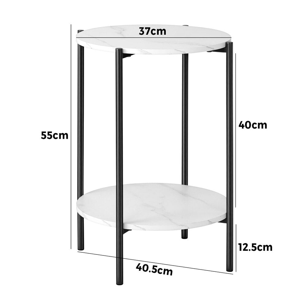 Round Dual-Tier Coffee Table Marble Look