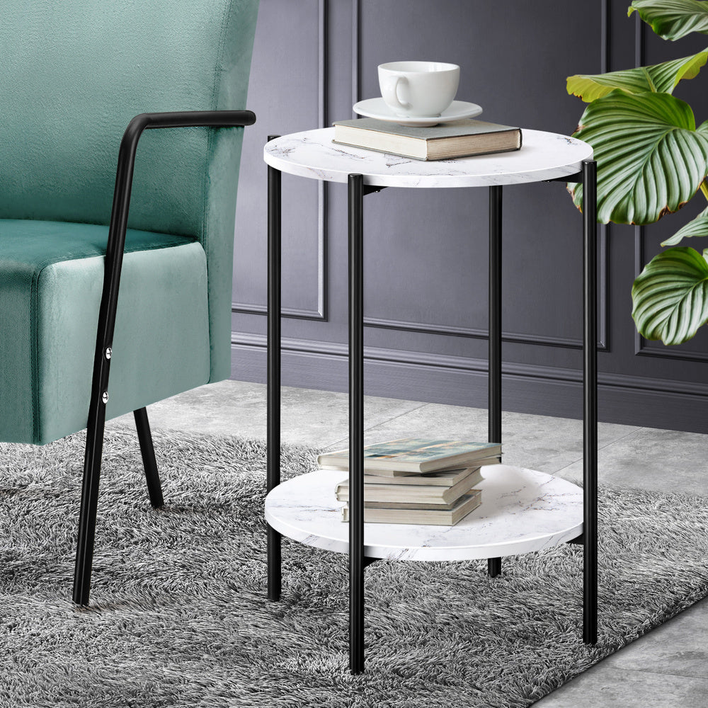 Round Dual-Tier Coffee Table Marble Look