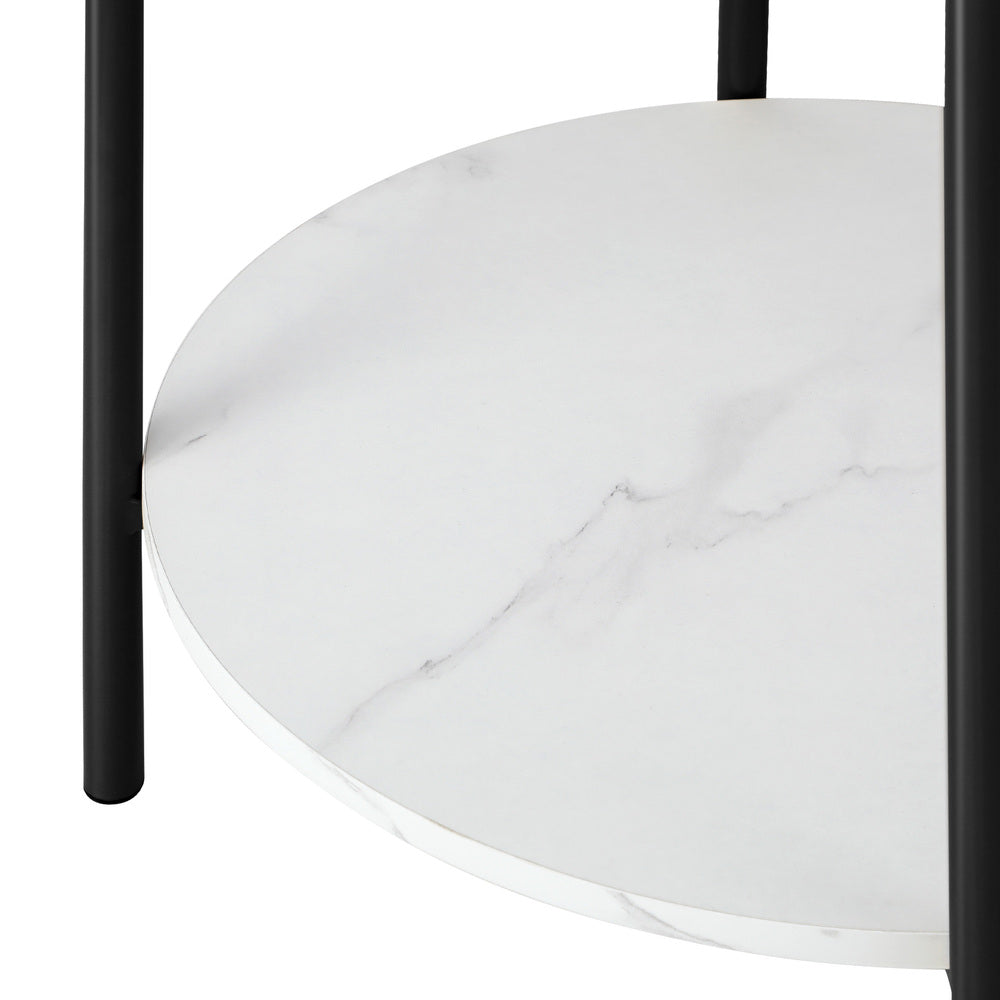 Round Dual-Tier Coffee Table Marble Look