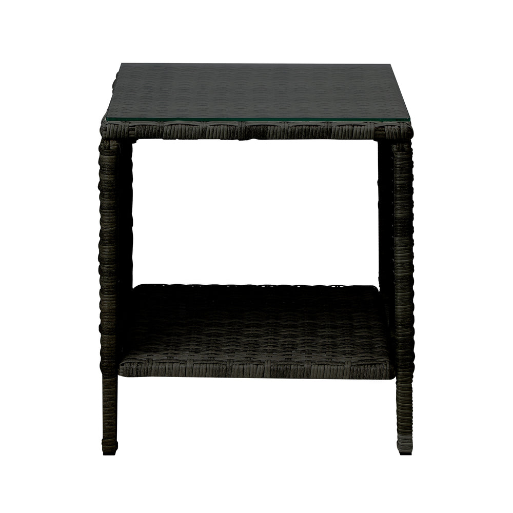 Rattan Side Table with Glass Tabletop Black