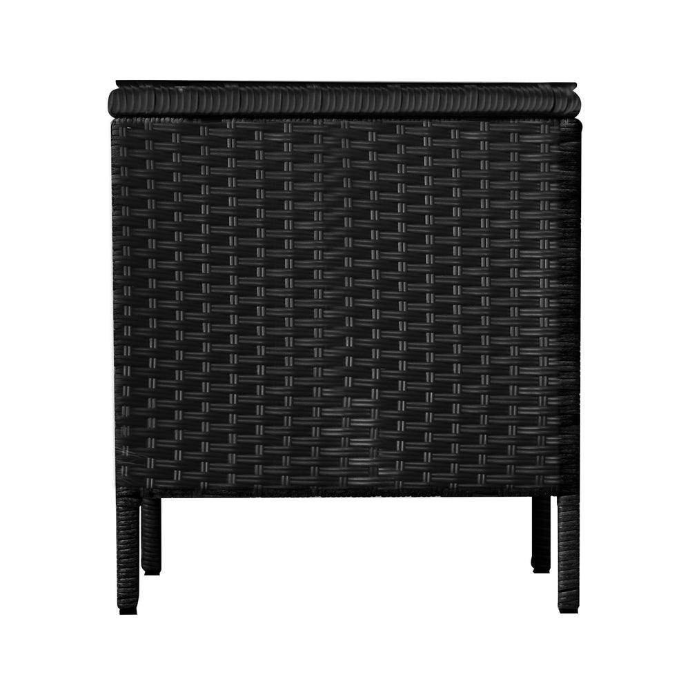 Rattan Side Table with Glass Tabletop Black