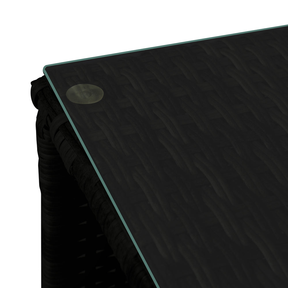 Rattan Side Table with Glass Tabletop Black