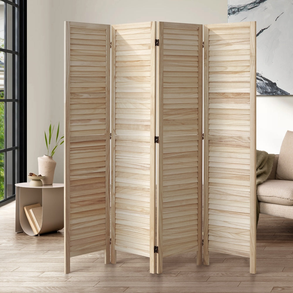 Oikiture 4 Panel Room Divider Timber Wooden Natural