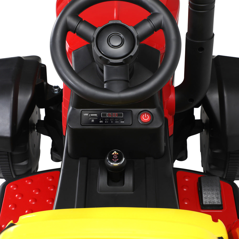Kids XL Ride On Tractor 12V with Trailer & Remote Red and Yellow