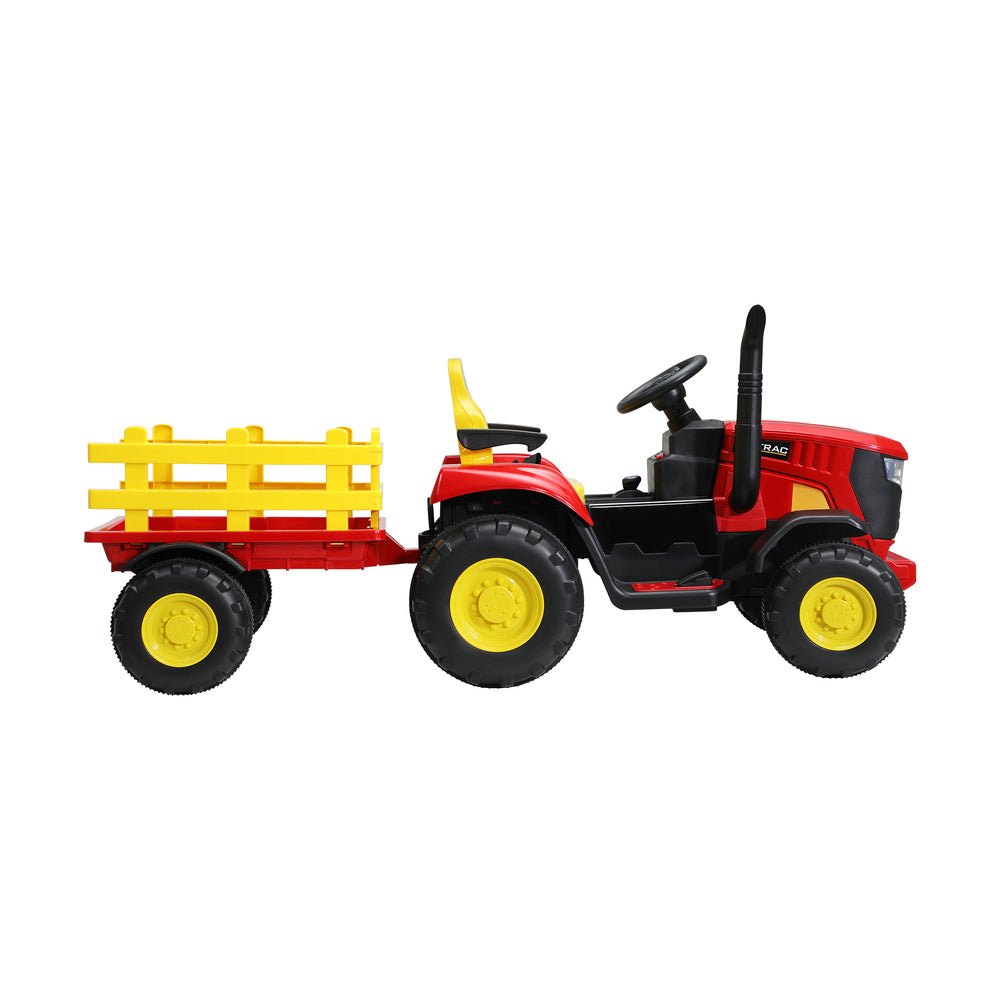 Kids XL Ride On Tractor 12V with Trailer & Remote Red and Yellow