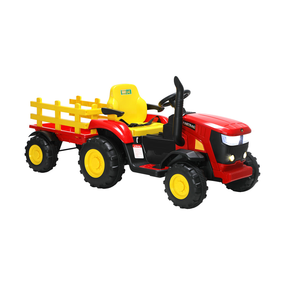Kids XL Ride On Tractor 12V with Trailer & Remote Red and Yellow
