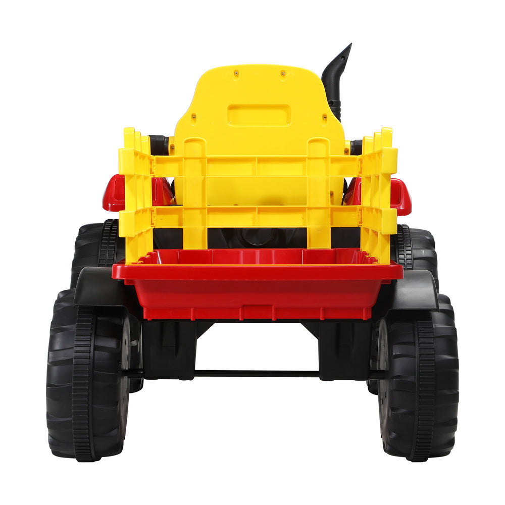 Kids XL Ride On Tractor 12V with Trailer & Remote Red and Yellow