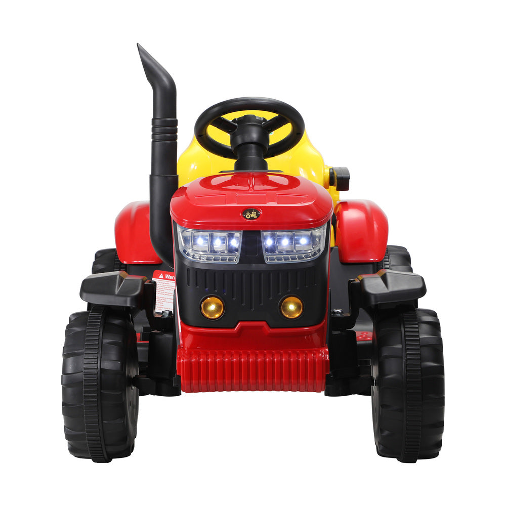 Kids XL Ride On Tractor 12V with Trailer & Remote Red and Yellow