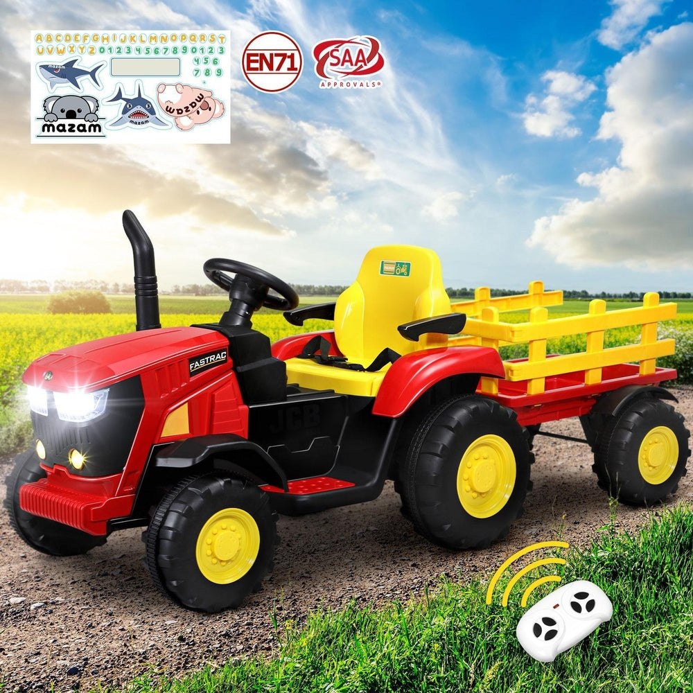 Kids XL Ride On Tractor 12V with Trailer & Remote Red and Yellow