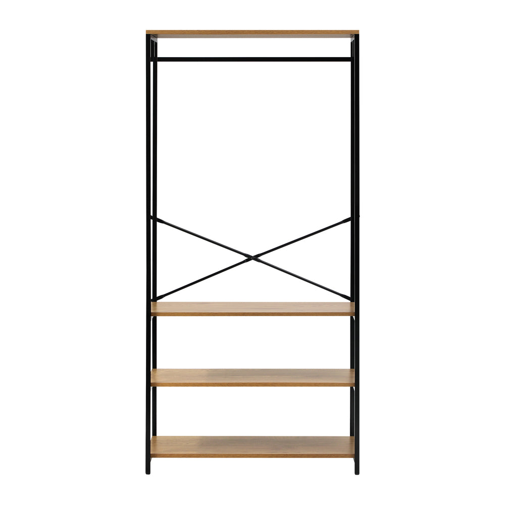 Open Wardrobe with Metal Hanging Rail and 4 Shelves