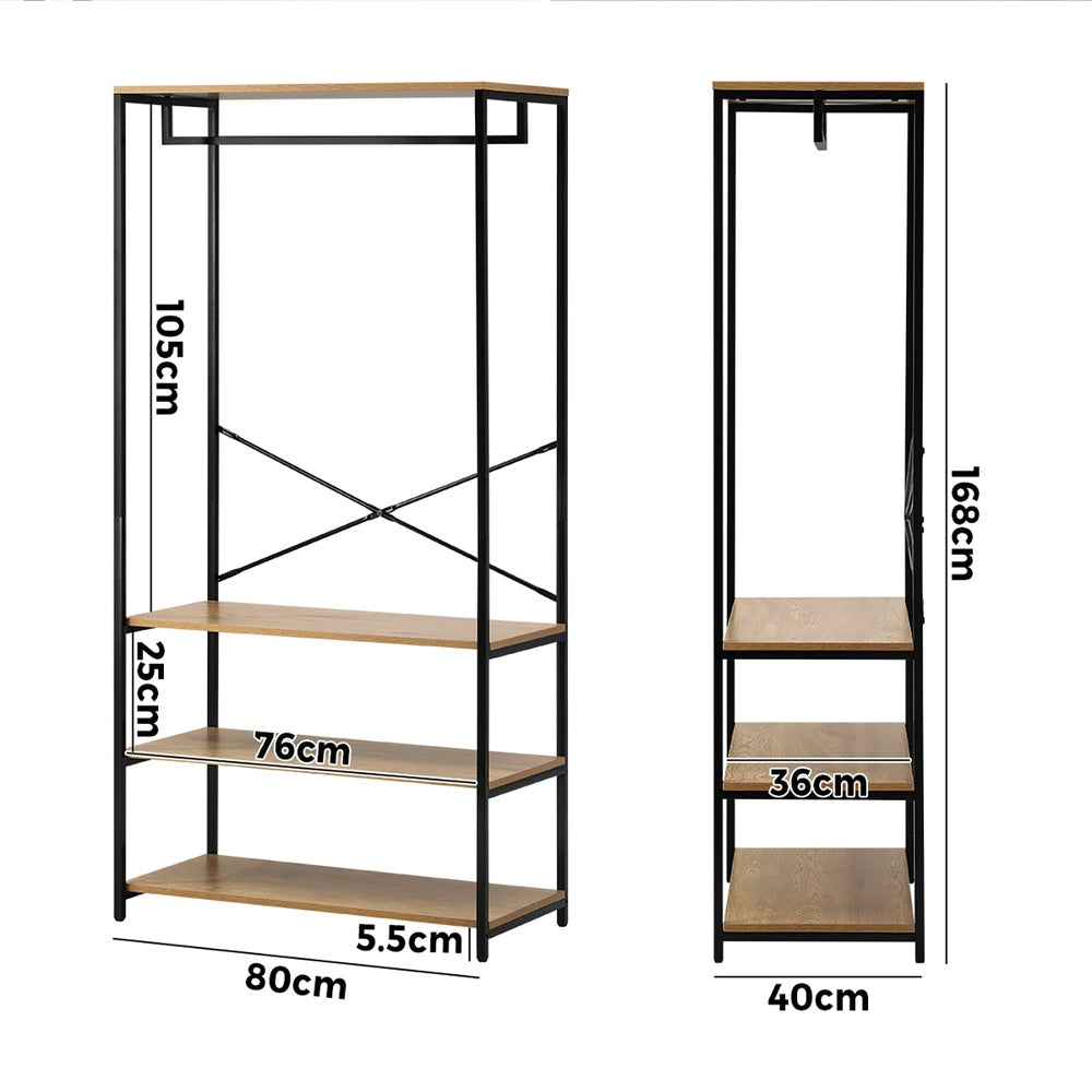 Open Wardrobe with Metal Hanging Rail and 4 Shelves