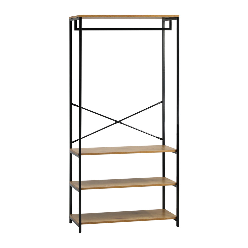 Open Wardrobe with Metal Hanging Rail and 4 Shelves
