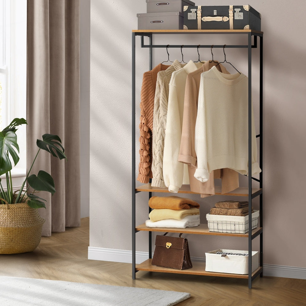 Open Wardrobe with Metal Hanging Rail and 4 Shelves