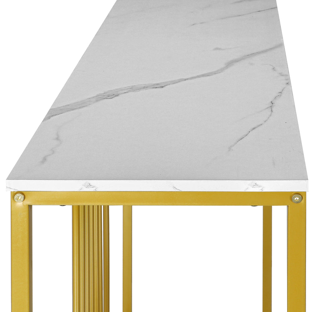Console Table with Marble Like Tabletop and Steel Frame