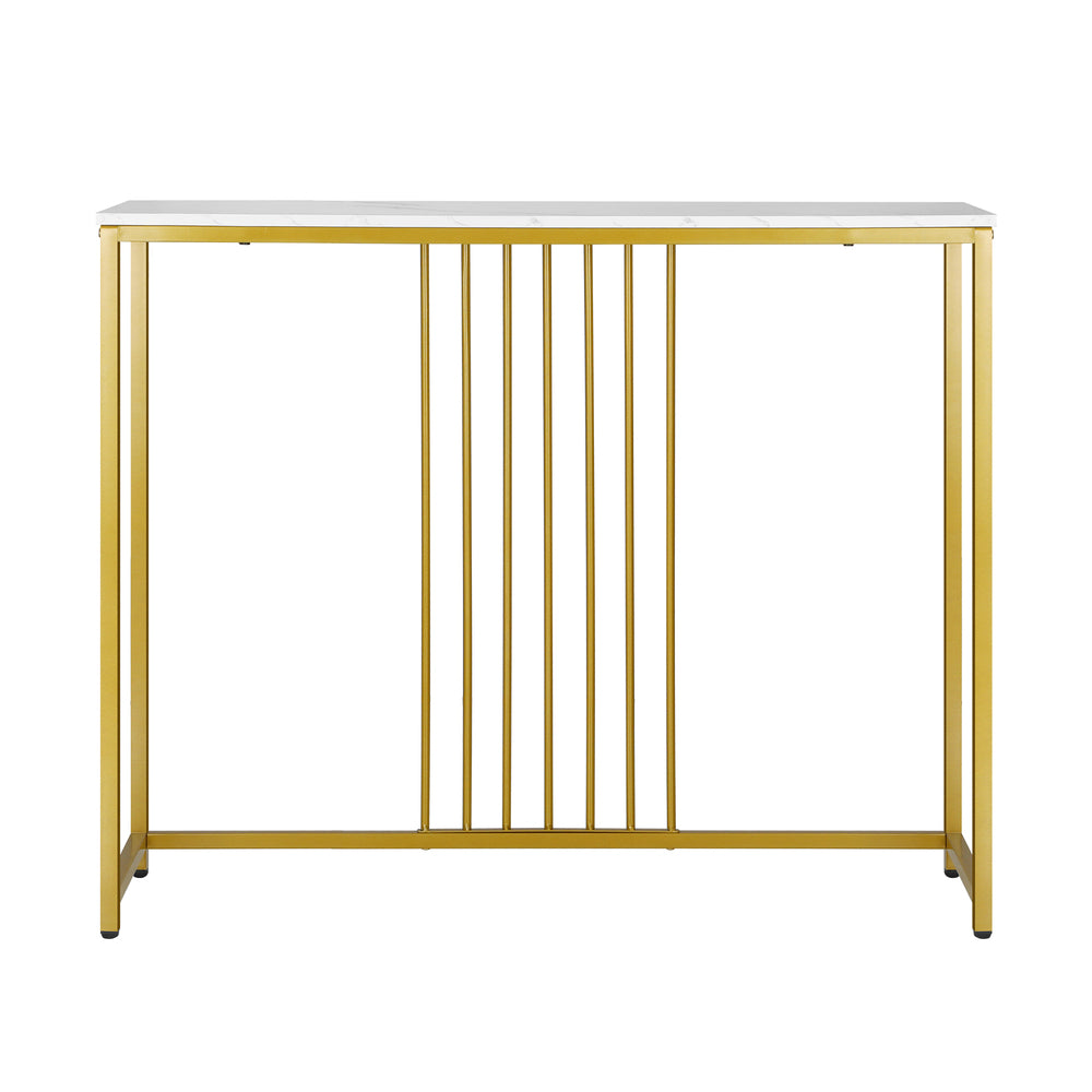 Console Table with Marble Like Tabletop and Steel Frame