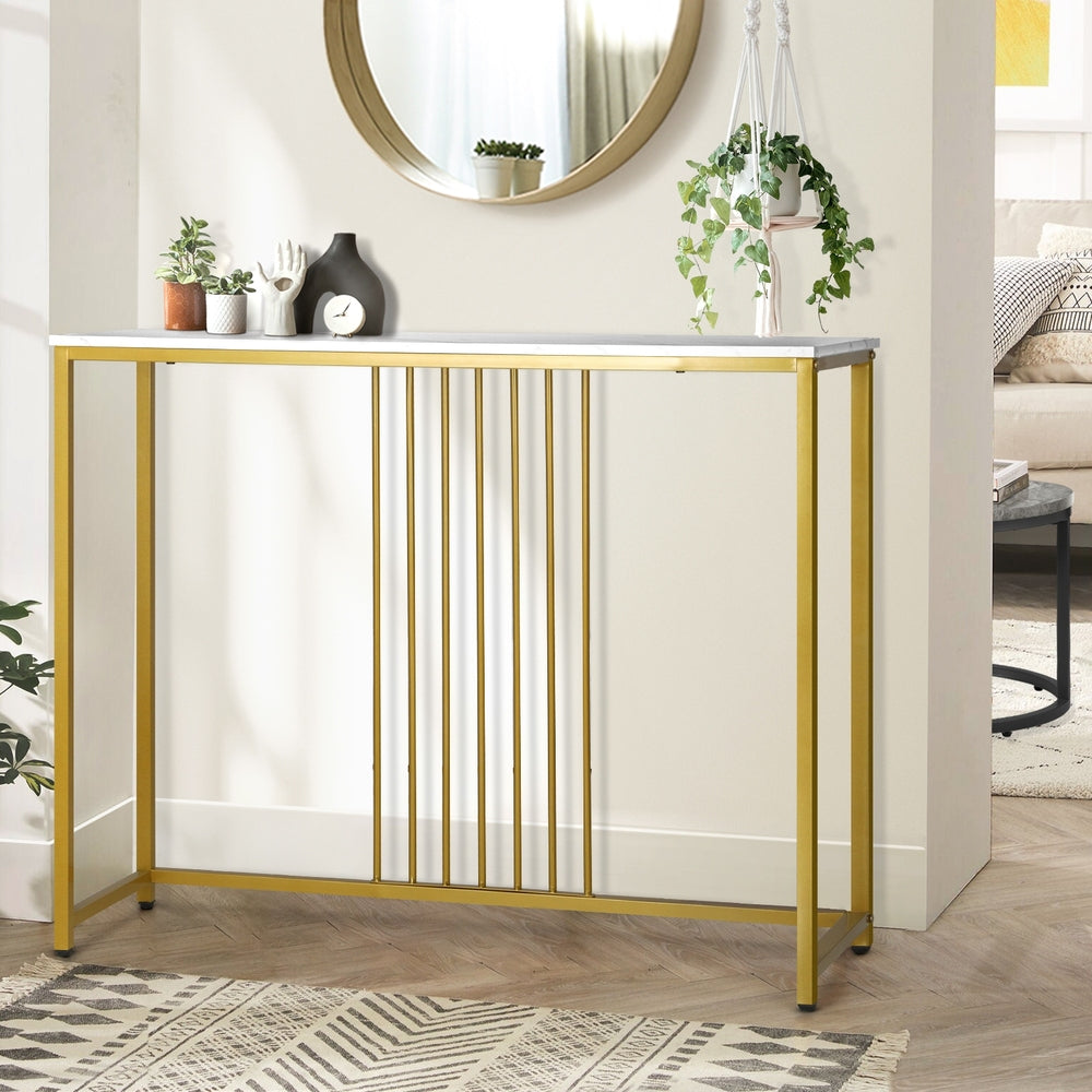 Console Table with Marble Like Tabletop and Steel Frame