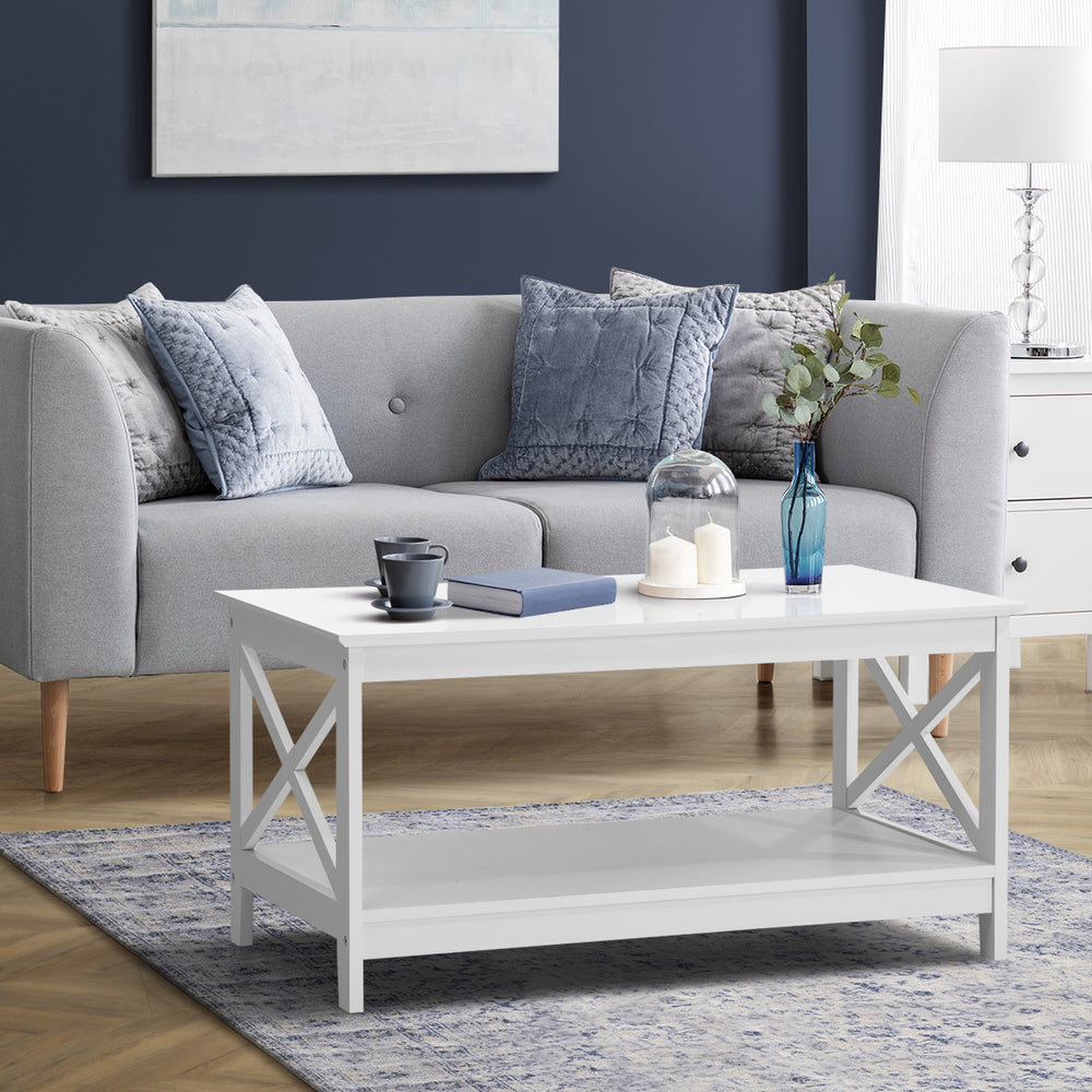 Coffee Table with Storage Rack 2-Tier White