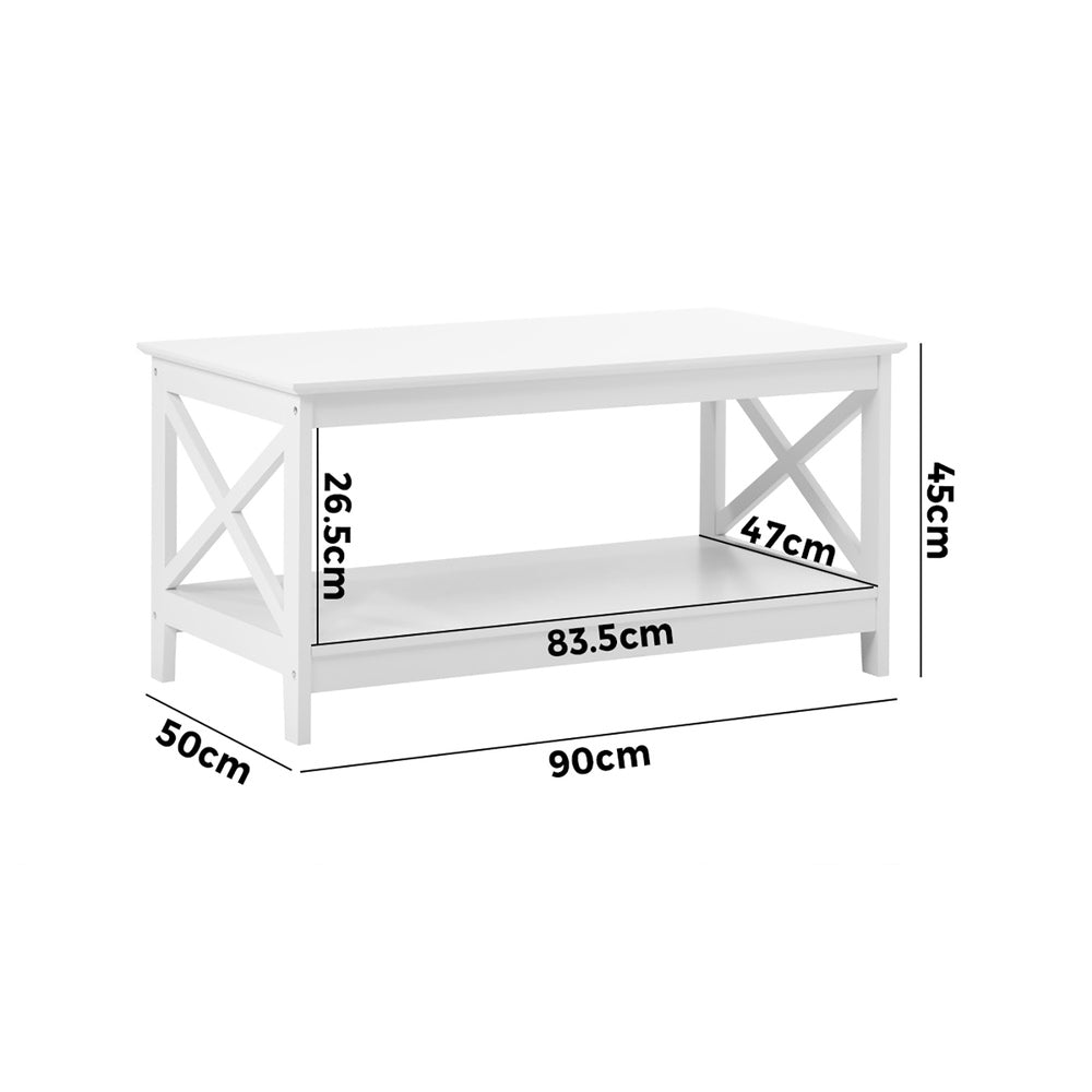 Coffee Table with Storage Rack 2-Tier White