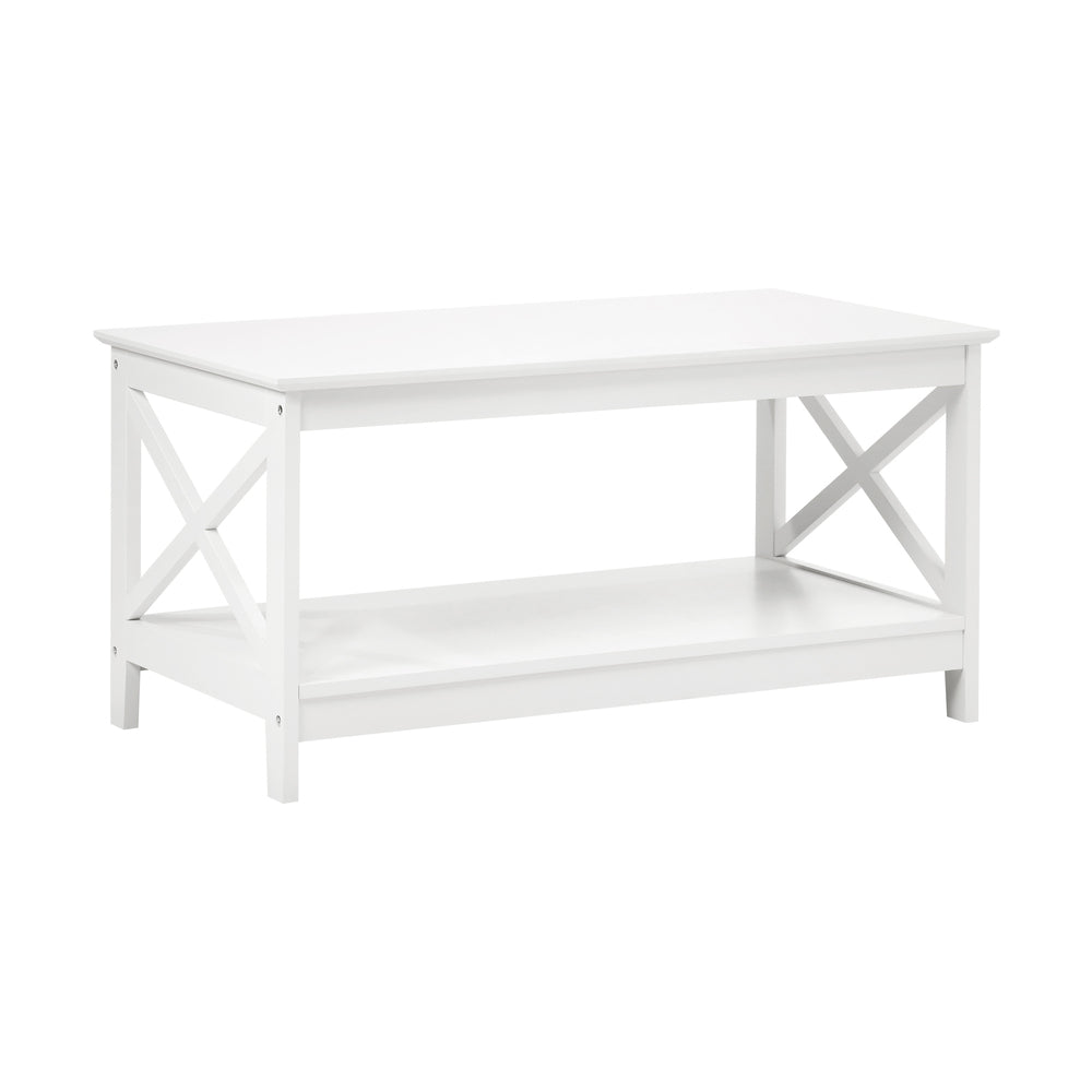 Coffee Table with Storage Rack 2-Tier White