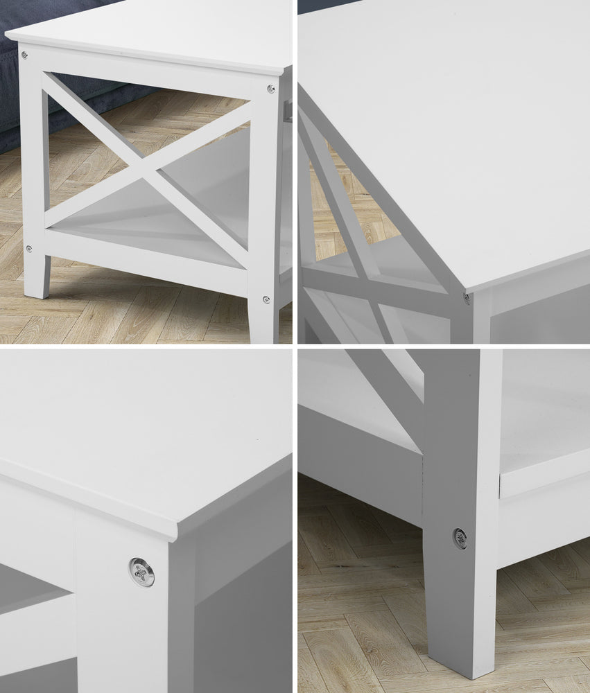 Coffee Table with Storage Rack 2-Tier White