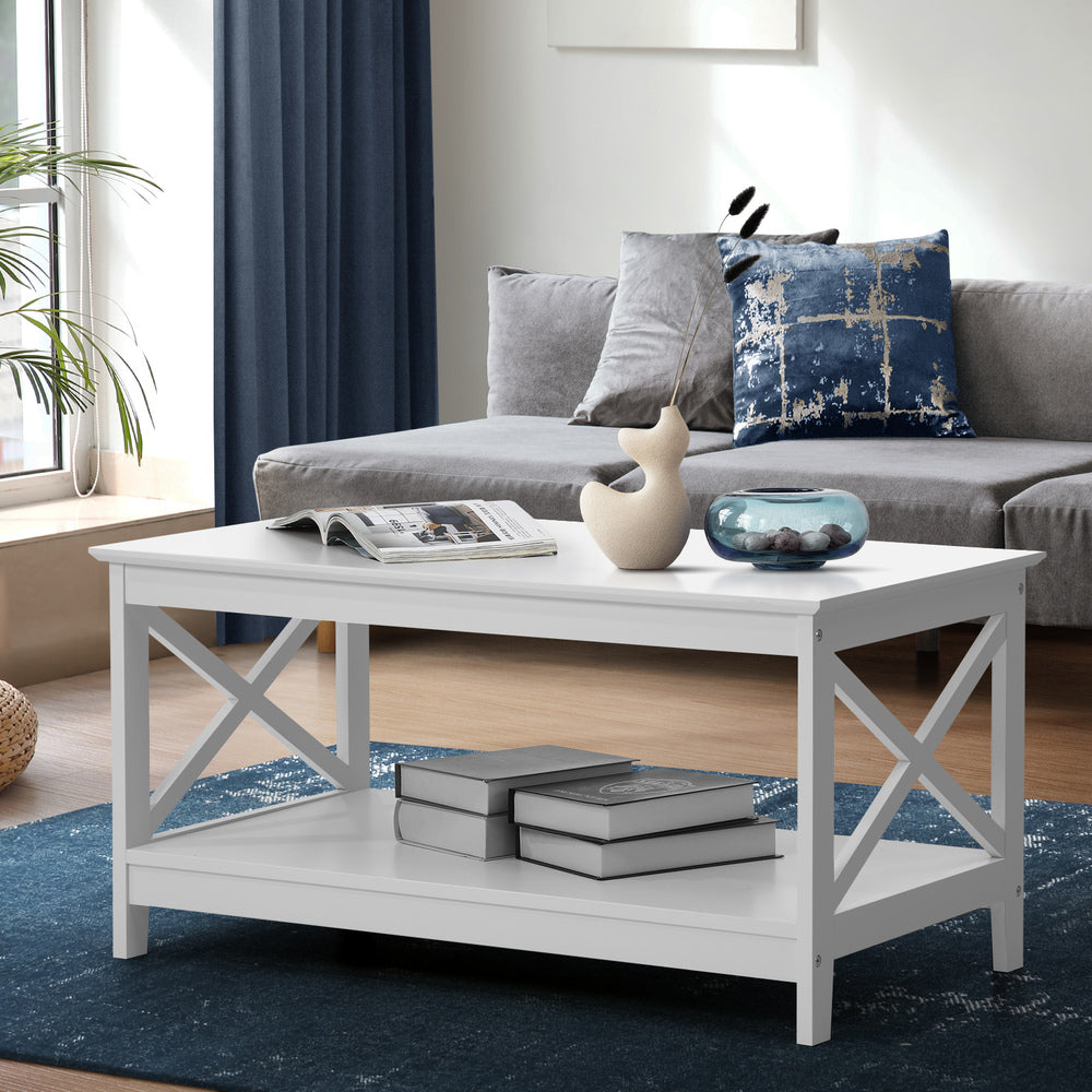 Coffee Table with Storage Rack 2-Tier White