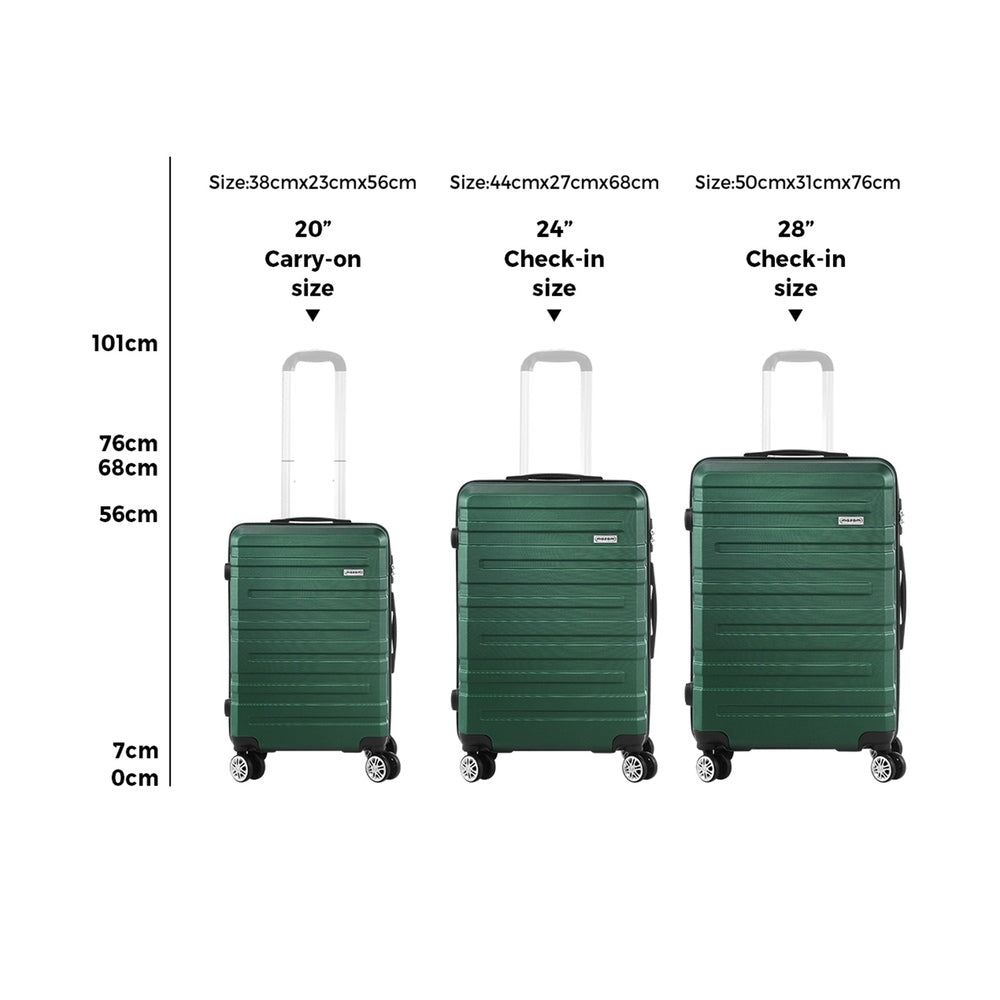 3pcs Hard Case Luggage Set with TSA Lock Green