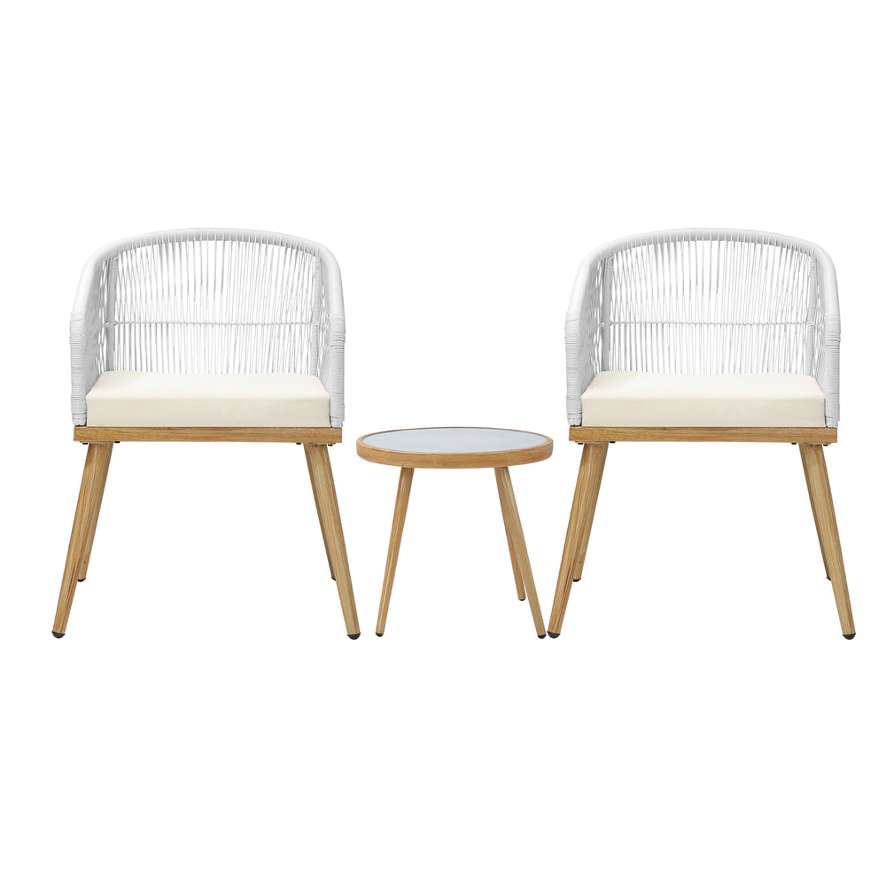 3 pcs Outdoor Table and Chairs Set with Rope Beige