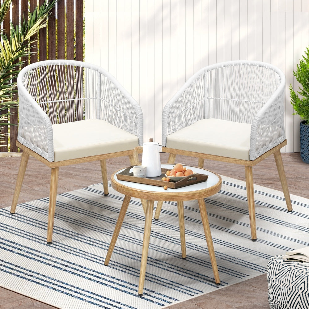 3 pcs Outdoor Table and Chairs Set with Rope Beige