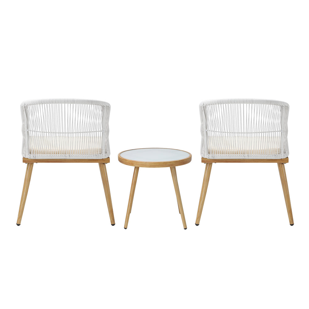 3 pcs Outdoor Table and Chairs Set with Rope Beige