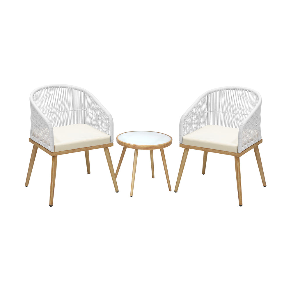 3 pcs Outdoor Table and Chairs Set with Rope Beige