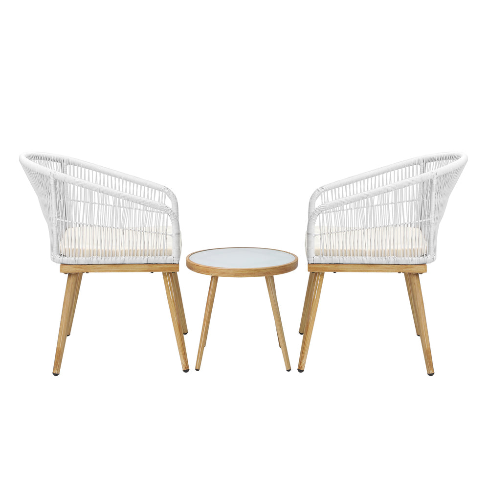 3 pcs Outdoor Table and Chairs Set with Rope Beige