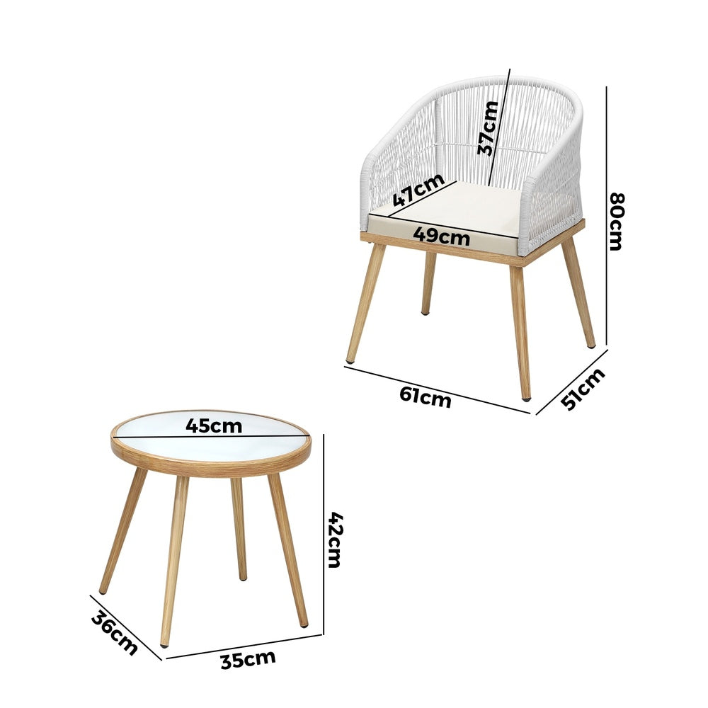 3 pcs Outdoor Table and Chairs Set with Rope Beige